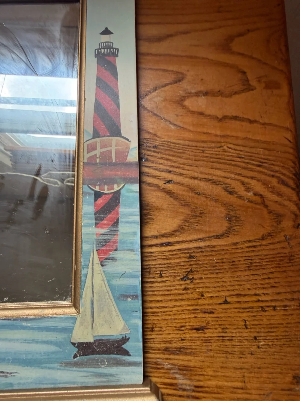 Vintage Coastal Lighthouse Hand-Painted Nautical Wall Mirror